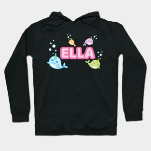 Personalised 'Ella' Narwhal (Sea Unicorn) Design Hoodie